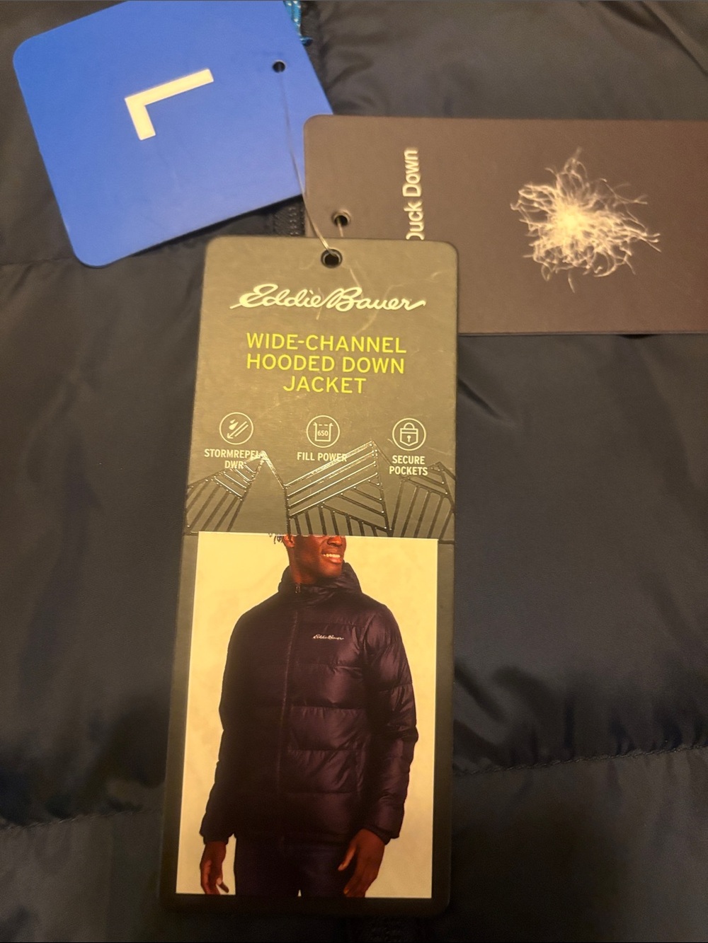 Eddie Bauer Navy Hooded Packable Puffer Jacket - Picture 5 of 7